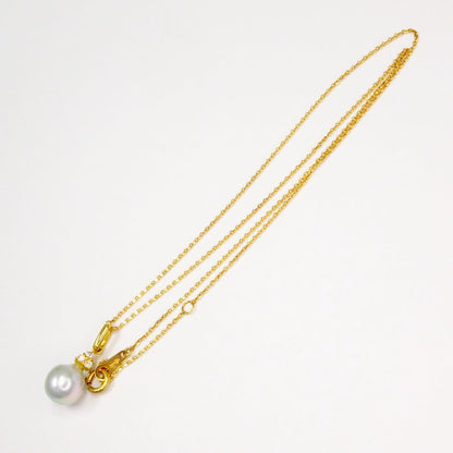 18K gold necklace with gray Akoya pearls and three small diamonds totaling 0.03 ct, 40cm length