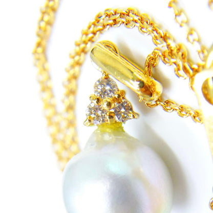 18K gold necklace with gray Akoya pearls and three small diamonds totaling 0.03 ct, 40cm length