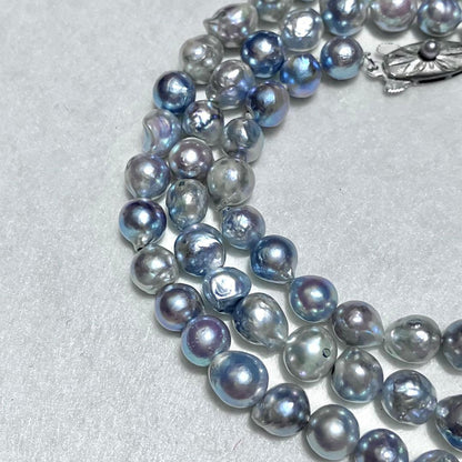 Takashimaya Akoya pearl semi-long necklace with blue-gray pearls measuring 7.5 to 8.0 mm