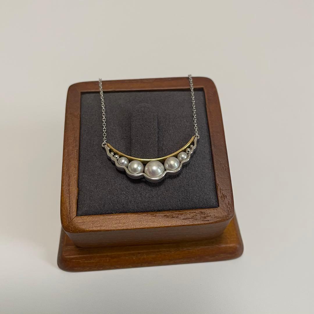 TASAKI Liquid Sculpture Necklace with pearl, K18WG and K18YG metals, 47cm adjustable length