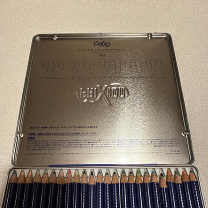 Pilot Frixion colored pencil set with 24 vibrant wood pencils featuring erasable ink for color drawing
