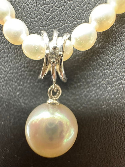TASAKI pearl diamond necklace with 0.01ct diamond in 18K white gold, 42cm length