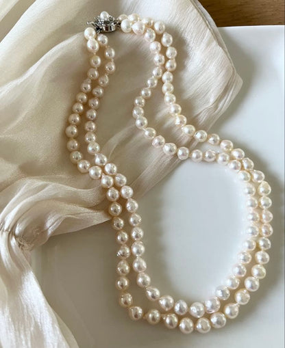 Akoya pearl 2-strand necklace with off white baroque pearls 6.5 to 7.0 mm length 41.5 cm