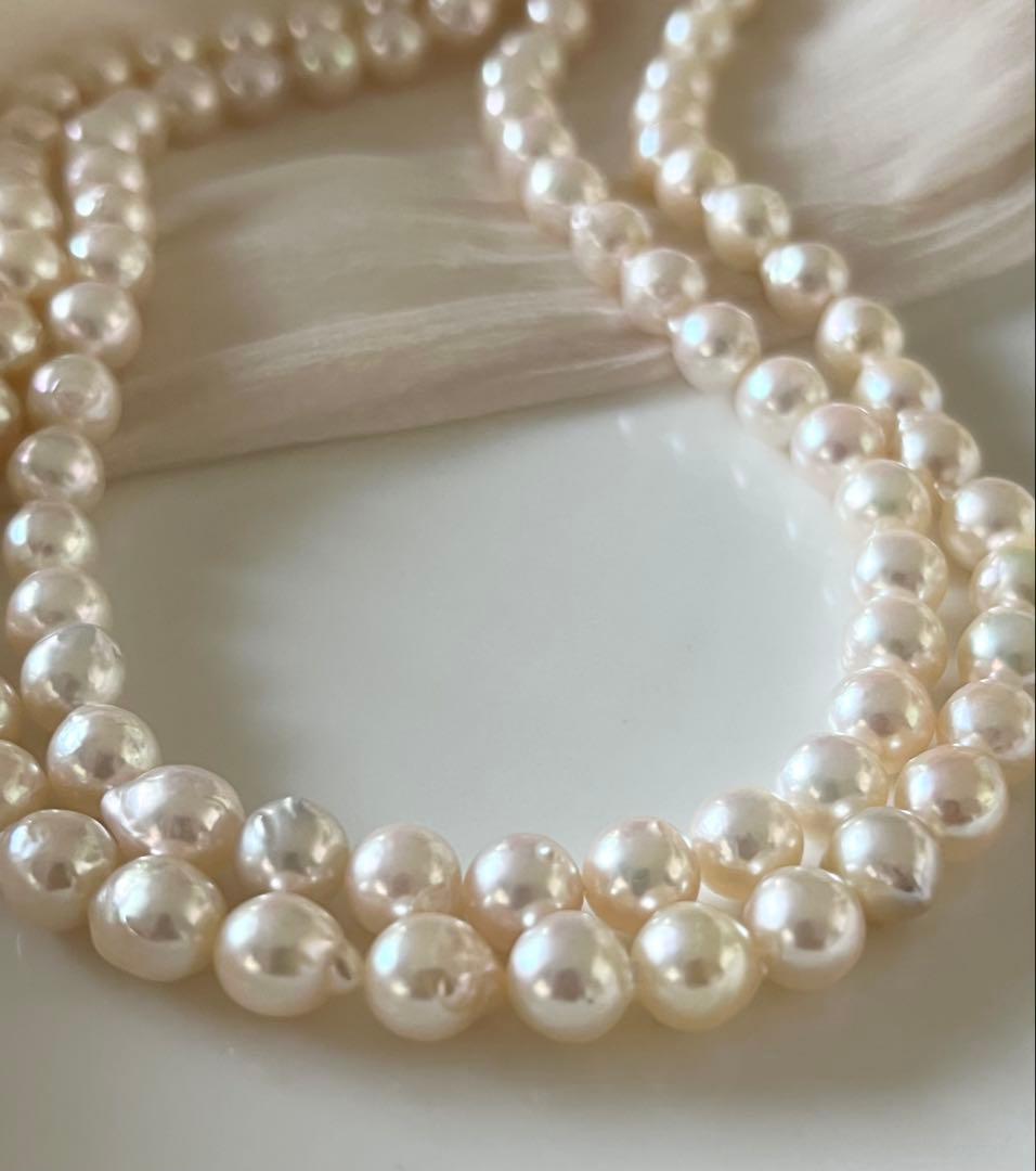 Akoya pearl 2-strand necklace with off white baroque pearls 6.5 to 7.0 mm length 41.5 cm