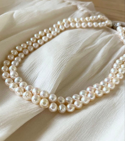 Akoya pearl 2-strand necklace with off white baroque pearls 6.5 to 7.0 mm length 41.5 cm