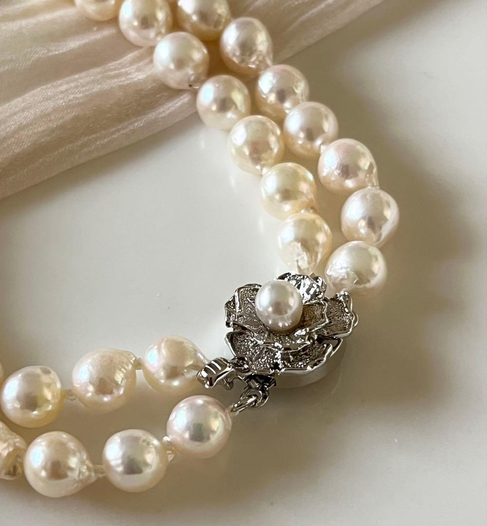 Akoya pearl 2-strand necklace with off white baroque pearls 6.5 to 7.0 mm length 41.5 cm