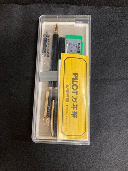 Two PILOT SWITCH black fountain pens with gold-colored accents and plastic bodies displayed side by side