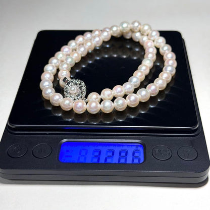 Honmei Akoya pearl necklace with 7-7.5mm pearls and silver fittings, 43cm length