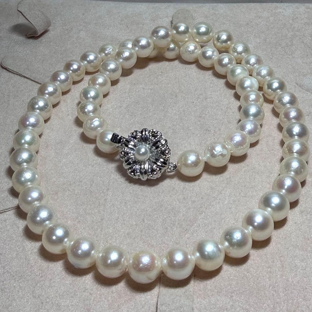 Honmei Akoya pearl necklace with 7-7.5mm pearls and silver fittings, 43cm length