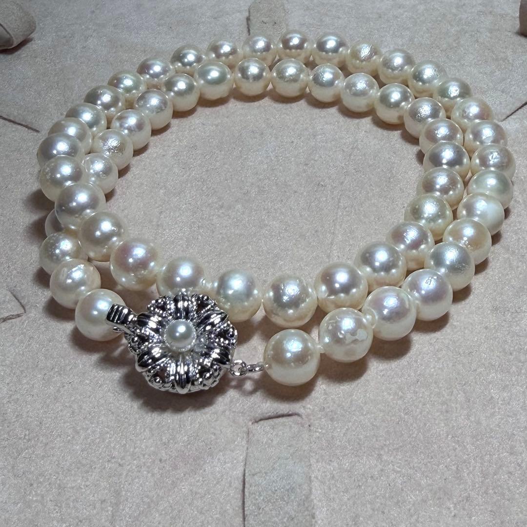 Honmei Akoya pearl necklace with 7-7.5mm pearls and silver fittings, 43cm length