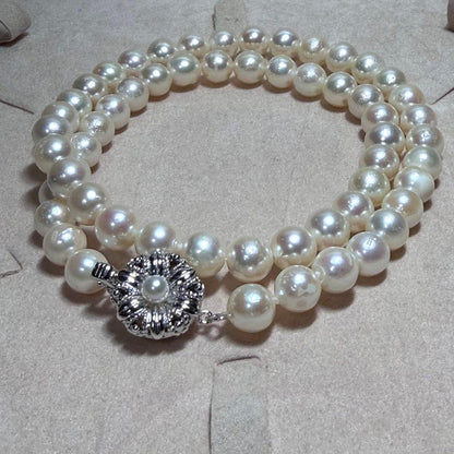 Honmei Akoya pearl necklace with 7-7.5mm pearls and silver fittings, 43cm length