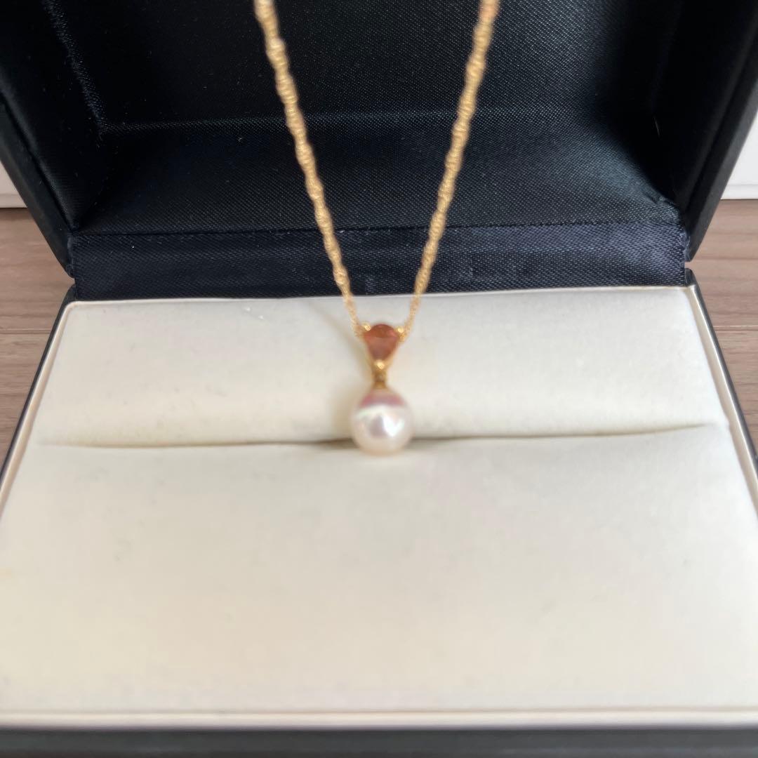 New TASAKI K18 gold necklace with an 8mm rare light pink pearl and pink sapphire pendant