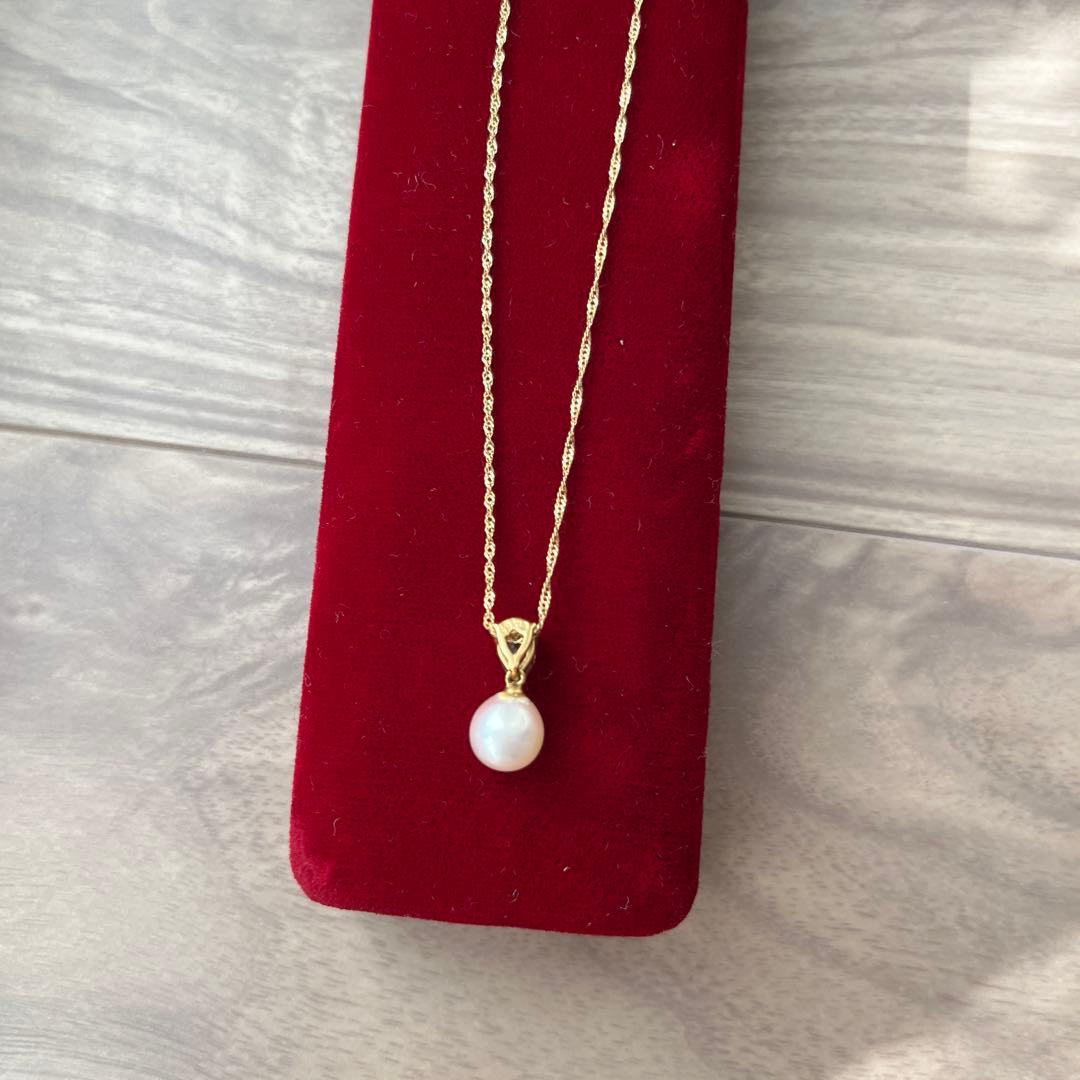 New TASAKI K18 gold necklace with an 8mm rare light pink pearl and pink sapphire pendant