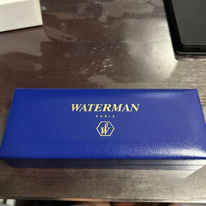WATERMAN green ballpoint pen with marble pattern and dedicated case shown on white background