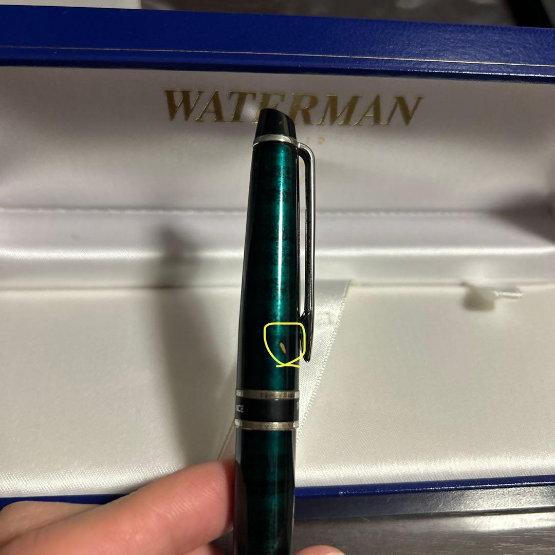 WATERMAN green ballpoint pen with marble pattern and dedicated case shown on white background