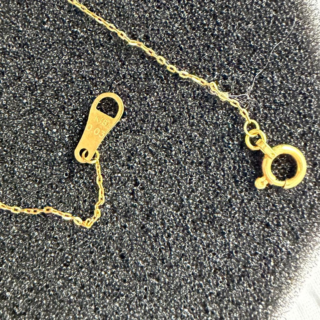 agete K18 gold necklace featuring a single 0.03ct diamond with dedicated box