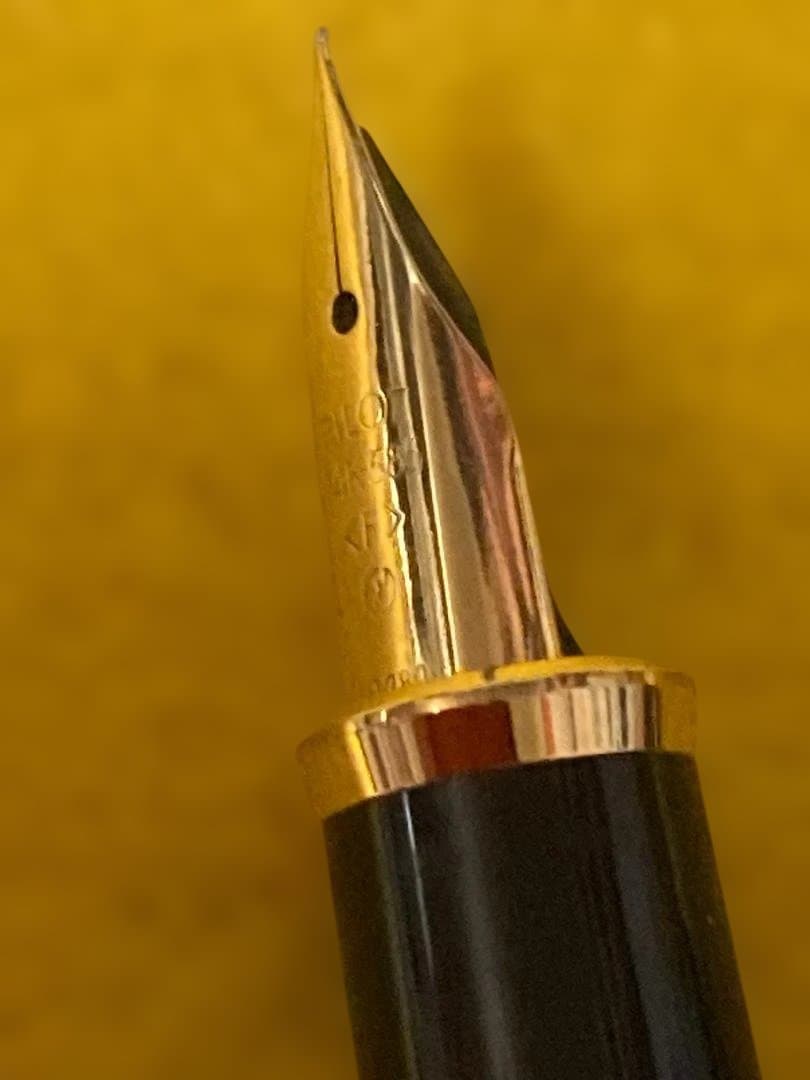 14K Gold Nib PILOT Fountain Pen in black and gold with commemorative Japanese engraving on barrel