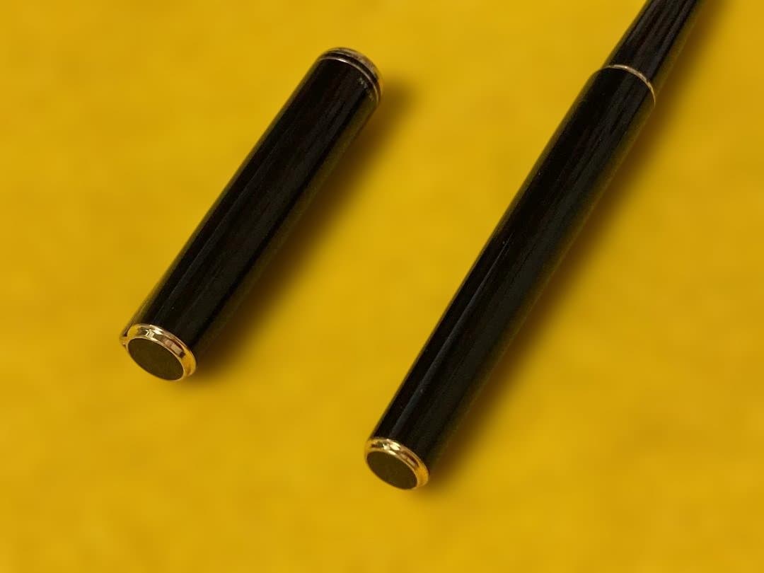 14K Gold Nib PILOT Fountain Pen in black and gold with commemorative Japanese engraving on barrel