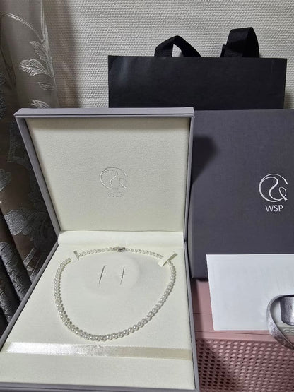 New WSP Baby Pearl Necklace with 5 mm white round Akoya pearls