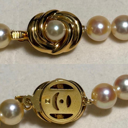 Tasaki Golden Pearl Akoya pearl necklace with 7.0-7.5 mm pearls and silver clasp on a 43 cm chain