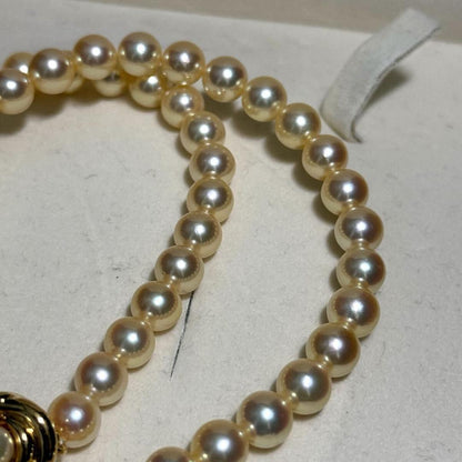 Tasaki Golden Pearl Akoya pearl necklace with 7.0-7.5 mm pearls and silver clasp on a 43 cm chain