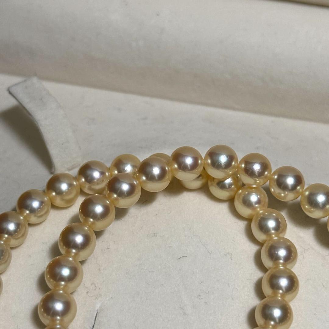 Tasaki Golden Pearl Akoya pearl necklace with 7.0-7.5 mm pearls and silver clasp on a 43 cm chain