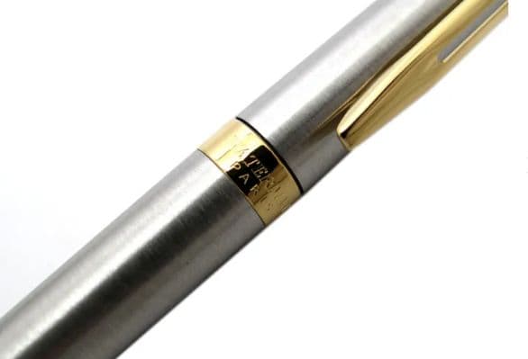Waterman mechanical pencil with thin stainless steel body and 23 Karat gold plated clip and ring