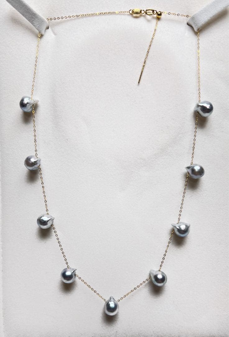 Longitudinal Pearls Necklace with Blue Akoya Pearls and silver S925 slide adjustable chain