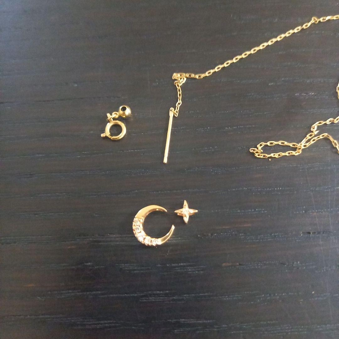 Agete Necklace 3way K10 gold with moon and star motifs on adjustable chain
