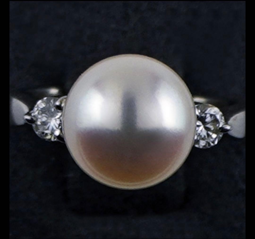 Akoya pearl jewelry set with 8.0mm necklace, pt900 diamond ring, and Pt850 earrings