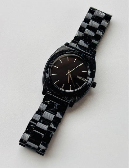NIXON Time Teller All Black Marble II Quartz Men's Watch — Japanese