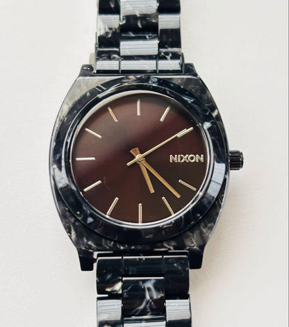 NIXON Time Teller All Black Marble II Quartz Men's Watch — Japanese