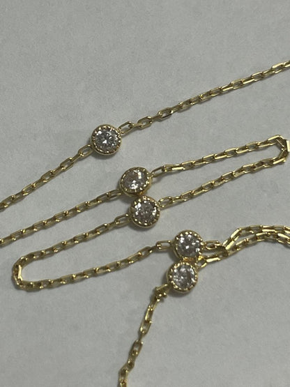 agete K18 gold necklace with 5 diamonds totaling 0.16 carats, 42 cm length adjustable to 38 cm