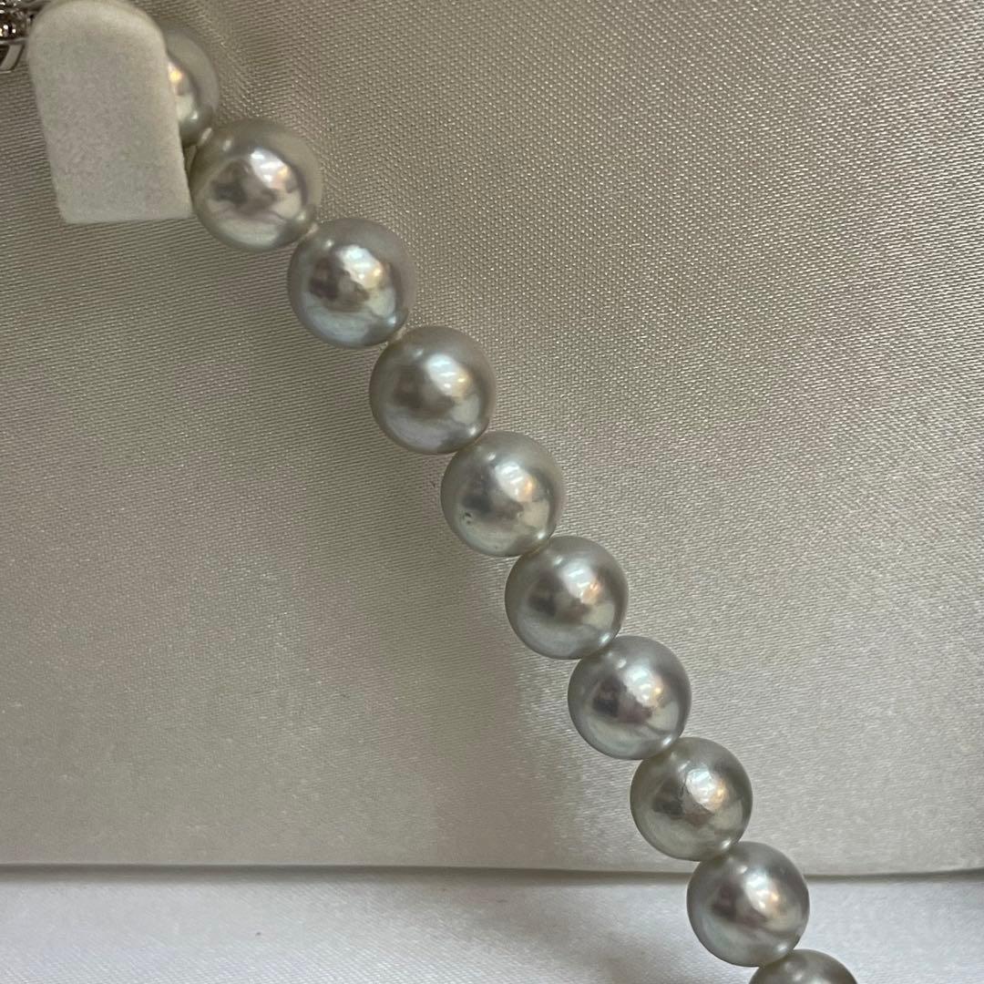 Akoya pearl necklace with natural blue gray pearls sized 8.1 to 8.7mm and silver clasp on 47cm chain