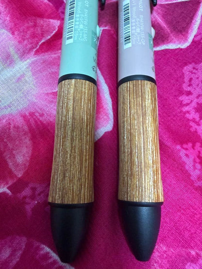 PILOT 4+1 multi-color pen set of 2 pieces with unique wood grain pattern on wooden barrels
