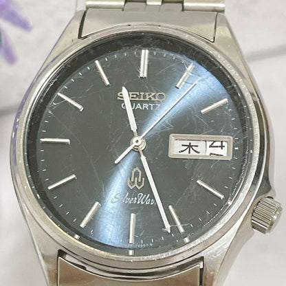 SEIKO Silver Wave Vintage Navy Quartz Men's Watch — Japanese