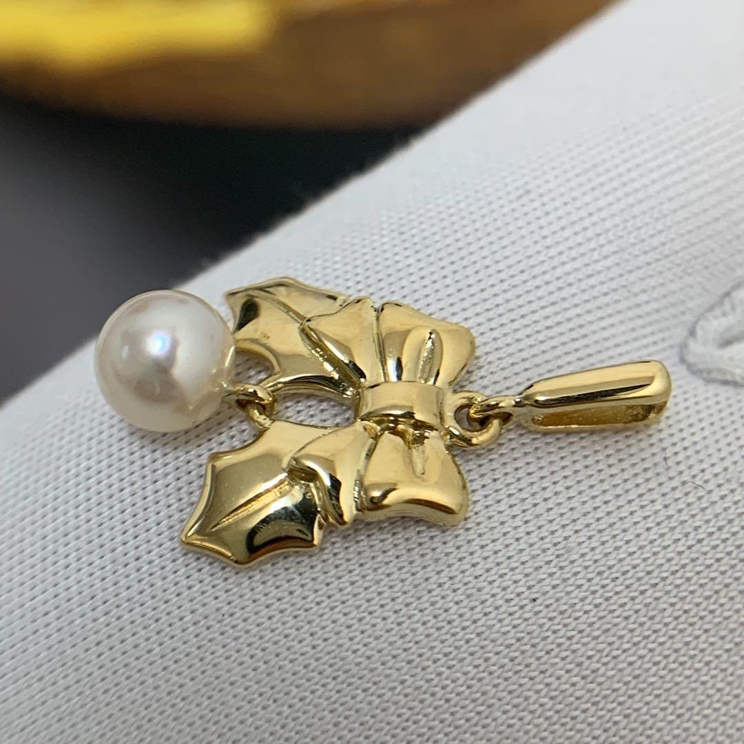 Mikimoto K18YG Akoya Pearl Pendant Top with 4.9mm round pearl and yellow gold setting