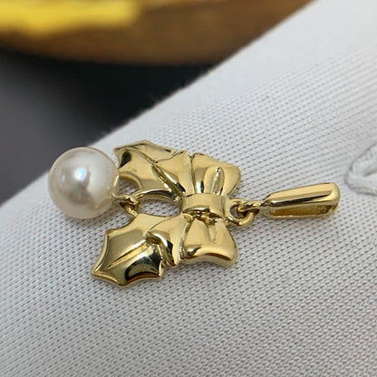 Mikimoto K18YG Akoya Pearl Pendant Top with 4.9mm round pearl and yellow gold setting