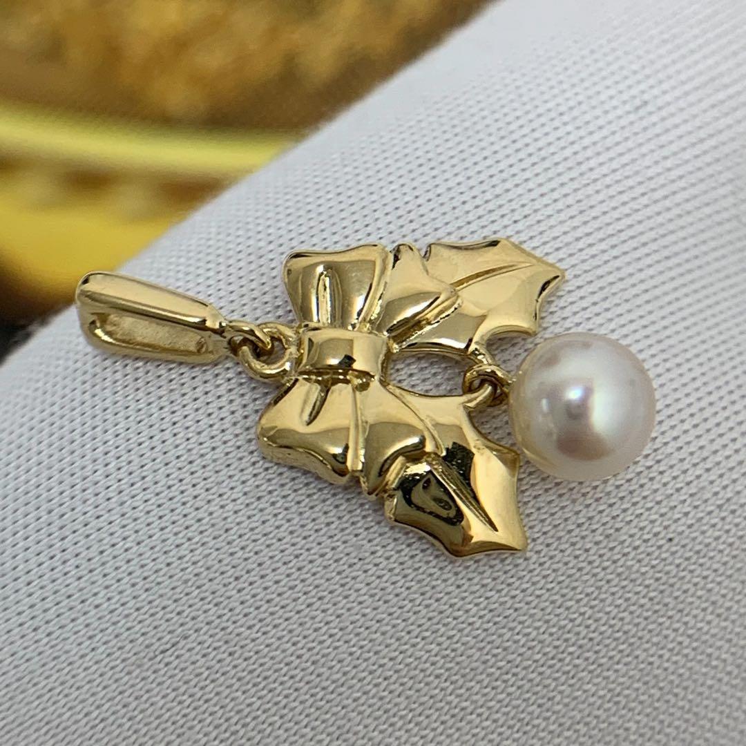 Mikimoto K18YG Akoya Pearl Pendant Top with 4.9mm round pearl and yellow gold setting