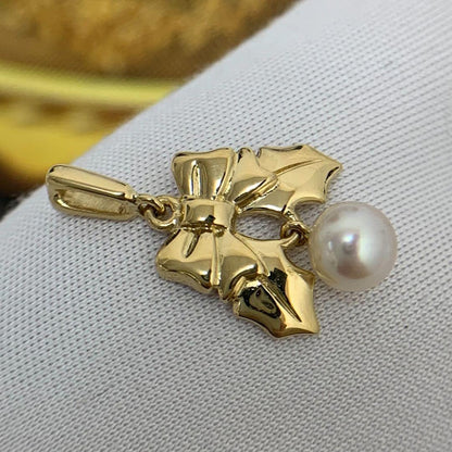 Mikimoto K18YG Akoya Pearl Pendant Top with 4.9mm round pearl and yellow gold setting
