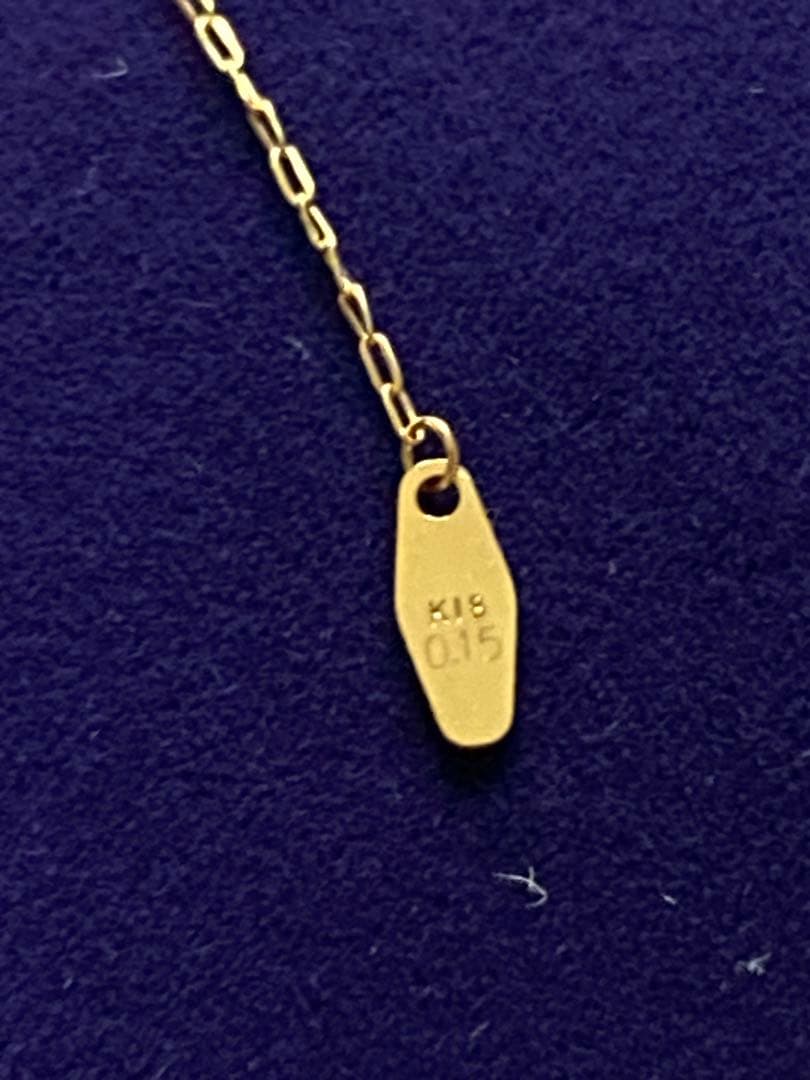 Agete K18 gold necklace featuring a 0.15-carat single diamond with milgrain detail on a 45cm slide chain