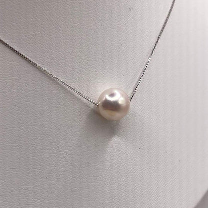 Akoya pearl 8.5mm seamless necklace with s925 rhodium-plated white chain, 42cm length