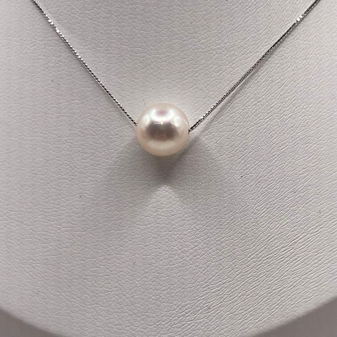 Akoya pearl 8.5mm seamless necklace with s925 rhodium-plated white chain, 42cm length