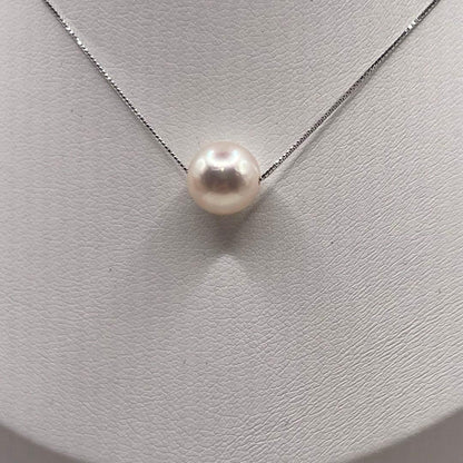 Akoya pearl 8.5mm seamless necklace with s925 rhodium-plated white chain, 42cm length