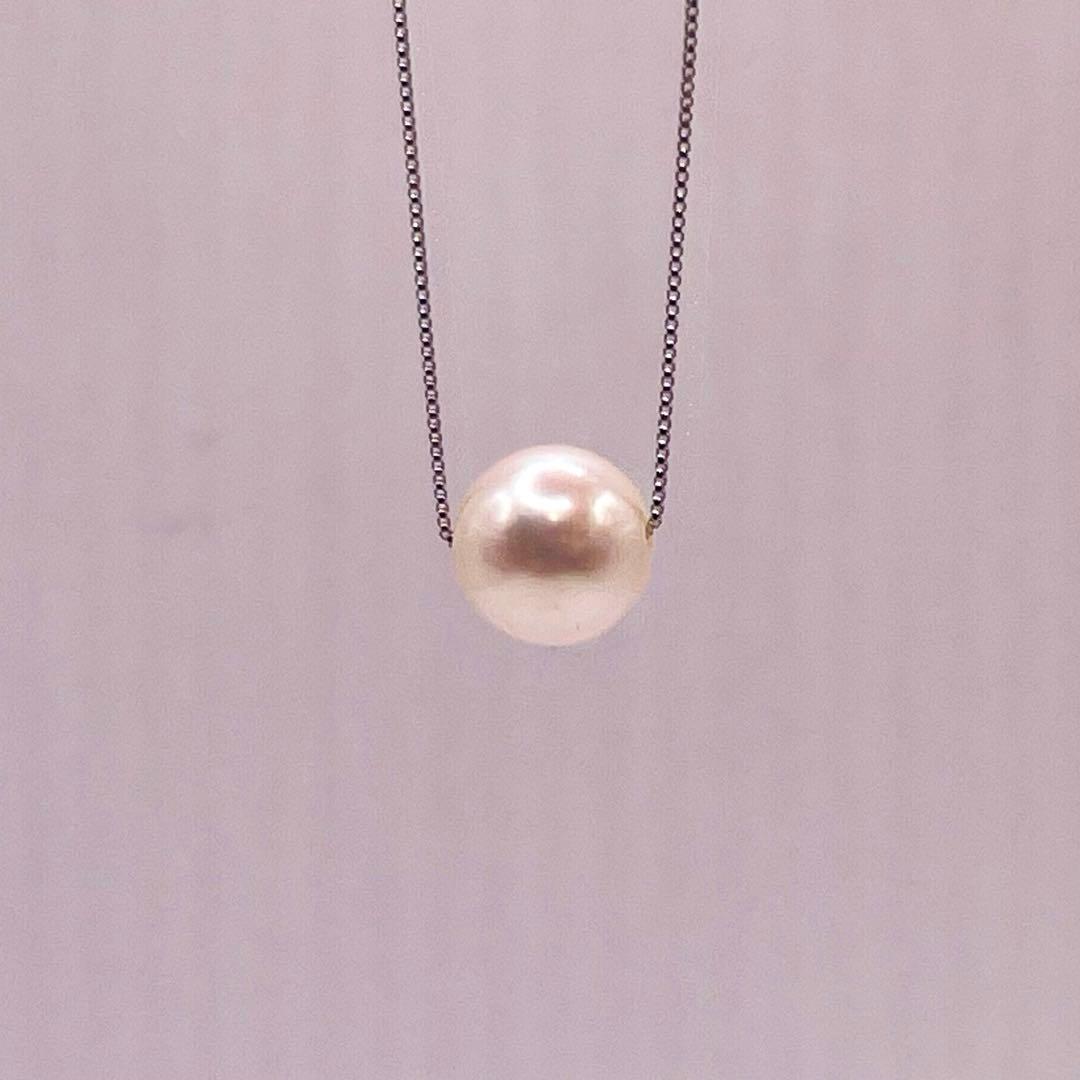 Akoya pearl 8.5mm seamless necklace with s925 rhodium-plated white chain, 42cm length