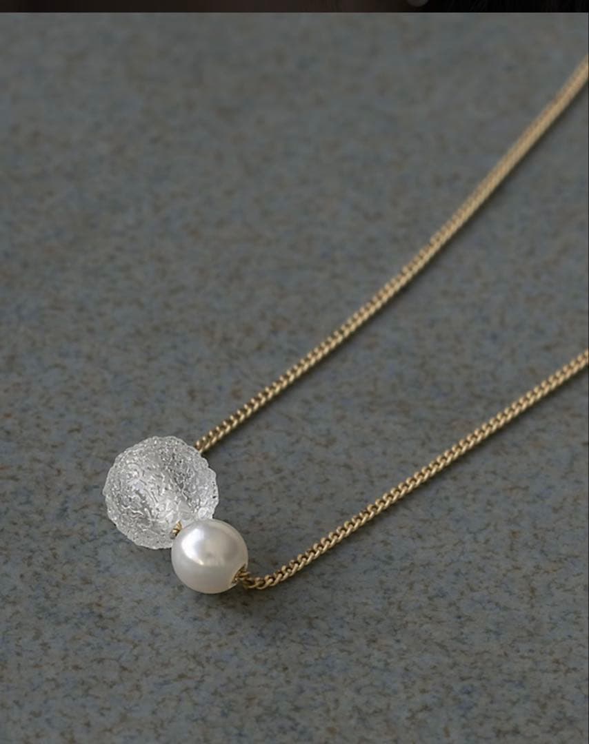 Hario Lampwork Factory Necklace featuring snow pearl and 6mm glass on a 450mm chain