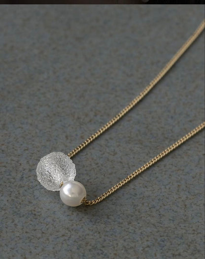 Hario Lampwork Factory Necklace featuring snow pearl and 6mm glass on a 450mm chain