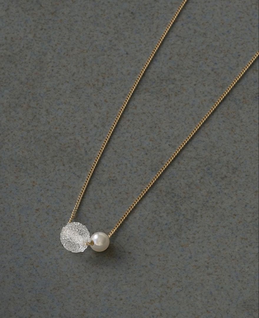 Hario Lampwork Factory Necklace featuring snow pearl and 6mm glass on a 450mm chain