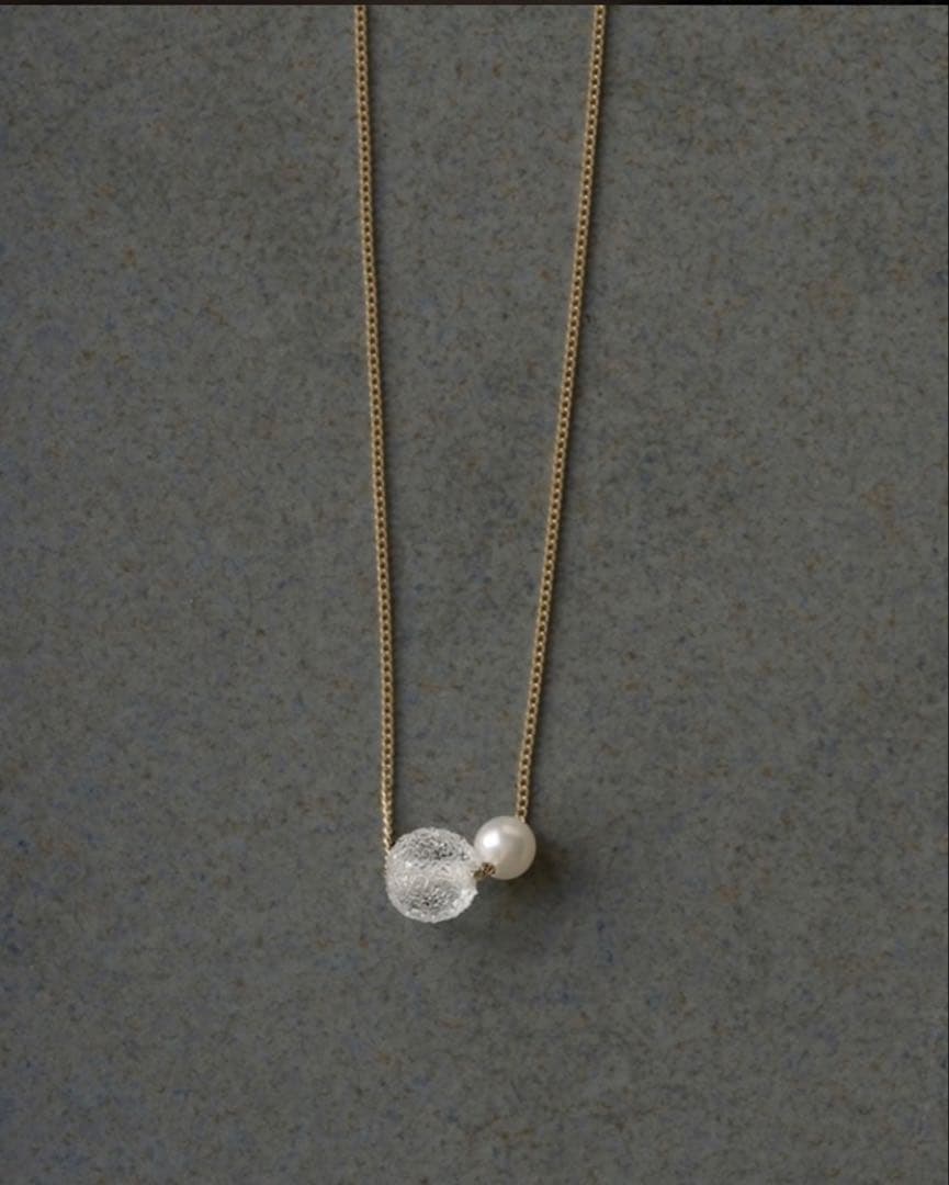 Hario Lampwork Factory Necklace featuring snow pearl and 6mm glass on a 450mm chain