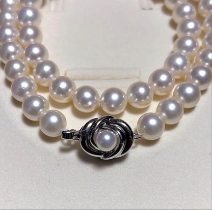 TASAKI Akoya pearl necklace with 8.5mm high luster pearls, 42.5cm length, displayed on white background